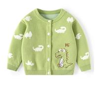 Fohuanky Bébé Cardigan en Coton pour Tout-Petit, Tricoté avec Broderie d'Animaux et Champignons, Pull de Printemps et d'Automne, Vêtement Extérieur pour 6-24 Mois, Dinosaures, 18 mois