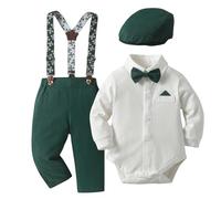 Fohuanky Combinaison Noël Bébé Garçon - Ensemble Petit Gentleman avec Nœud Papillon, Bretelles et Béret (6-24 Mois)