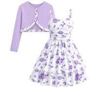 Fohuanky Robe à Fleurs pour Fille avec Cardigan Robe mi-Longue à Bretelles | Robe d'été deux pièces pour préadolescentes, idéale pour les fêtes et les événements familiaux
