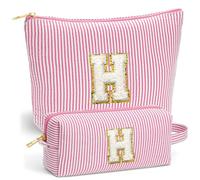 Fohufo Trousse de maquillage de voyage - Trousse de toilette de voyage initiale, trousse de maquillage portable | Trousse de maquillage de voyage essentielle | Joli cadeau rose/violet/bleu pour femme