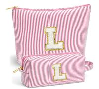 Fohufo Trousse de maquillage de voyage - Trousse de toilette de voyage initiale, trousse de maquillage portable | Trousse de maquillage de voyage essentielle | Joli cadeau rose/violet/bleu pour femme