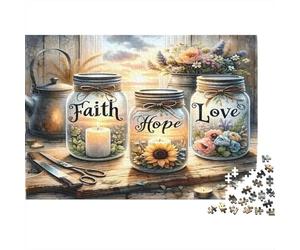 Foi Espérance Amour Puzzles 1000 Pièces Papier recyclé pour Adultes Puzzle pour Adultes Impossible Difficile Stimulant Excellente idée Cadeau pour Relaxation et créativité 52x38cm/1000pcs