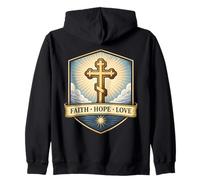 Foi, Espoir, Amour, chrétien, orthodoxe, Floral, Jésus, Christ, Dieu Sweat à Capuche