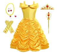 Foierp Fille Princesse Belle Costume Enfant Hors épaule Deguisement Robe Tenue de conte de fées pour Petite Fille