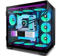 FOIFKIN F600 - Boîtier PC - Ventilateur ARGB 7 PWM préinstallé - Boîtier PC de jeu ATX Mid-Tower - Verre panoramique 270° avec type C (noir, F600)