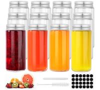 FoiiLiio 12 Pcs Mini Bouteille Verre, 120 ml Petite Bouteille en Verre avec Étiquette, Mini Bouteille en Verre Portable Pour Jus de Fruits, Jus de Gingembre, Pilules Santé et Whisky
