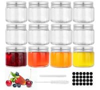 FoiiLiio 12 Pcs Mini Bouteille Verre, 60 ml Petite Bouteille en Verre avec Étiquette, Mini Bouteille en Verre Portable Pour Jus de Fruits, Jus de Gingembre, Pilules Santé et Whisky