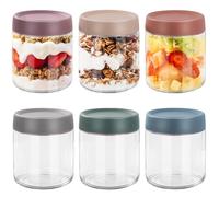 FoiiLiio 6Pcs 300ml Overnight Oats Jars,Bocaux en Verre Réutilisables avec Couvercles,Boîtes À Avoine de Nuit,rPot Yaourt en Verre Avec Couvercle,Mason jar pour L'Avoine,Salade,Pudding,Confiture