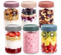 FoiiLiio 6Pcs 750ml Overnight Oats Jars,Bocaux en Verre Réutilisables avec Couvercles,Boîtes À Avoine de Nuit,rPot Yaourt en Verre Avec Couvercle,Mason jar pour L'Avoine,Salade,Pudding,Confiture