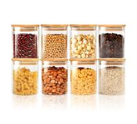 FoiiLiio Bocaux en verre de 500 ml Lot de 8 Bocal en verre avec Couvercle en Bambou Bocaux Rangement Cuisine en Verre, Pot en verre, Bocal en verre Hermétique pour Pâtes, Céréales, Haricots