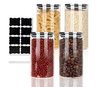 FoiiLiio Bocaux Rangement Cuisine en verre Hermétique Lot de 4 Bocal en verre avec Couvercle 650 ml, Inox, pour Pâtes, Céréales, Thé, Haricots, Cornflakes