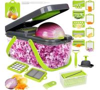 FoiiLiio Coupe Legumes Multifonctions, 20 En 1 Mandoline Professionnelle Cuisine, Decoupe Legumes avec 12 Lames Interchangeables, Coupe Legumes Manuel pour Oignon, Carote, Pomme de Terre (Gris)