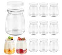 FoiiLiio Lot de 12 pot yaourt en verre avec couvercle,150ML pots yaourts en Verre hermetique,Bocal Crème avec Couvercle en Plastique,Contenants en verr pour pudding,desserts,yaourt