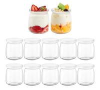 FoiiLiio Lot de 12 pot yaourt en verre avec couvercle,200ML pots yaourts en verres hermetique,Bocal Crème avec Couvercle en Plastique,Contenants en verre pour pudding,desserts