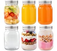 FoiiLiio Lot de 6 Mason Jar avec Couvercle,Bocaux en Verre Hermétique 500ml,Bocal en Verre pour Overnight Oats Jars,bocaux Mason Jar en verre,Bocaux de conservation pour Conserve,Marinade