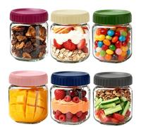 FoiiLiio Lot de 6 Overnight Oats Jar,500ml pots d'avoine de nuit,Bocal en Verre avec Couvercle,Bocal en Verre Hermétique,pot de yaourt,Mason Jar Meal Prep pour céréales,porridge,Salades