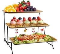 FoiiLiio Plateau de Service avec 3 Métal Plats, 32×16CM, Grand Plateau Rectangulaire, Presentoir Aperitif Buffet, Présentoir à Gâteau, pour Desserts, Pâtisseries, Biscuits et Fruits -Noir