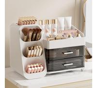 FoiiLiio Rangement Maquillage Organisateur à 2 Tiroirs, Grande Capacité Stockage Boîte Cosmétique Multifonctionnel Pour Dresser, Salle de Bain, Skincare (Blanc)