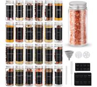 FoiiLiio Ronds Pot à Épices en Verre, 24 x 120ml Bocaux à Épices Françaises avec Couvercle Hermétique, Boite Epices pour Rangement de Épices Cuisine avec Tamis, 48 Étiquettes Vierges, Stylo, Entonnoir