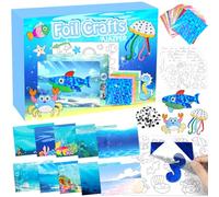 Foil Crafts pour Enfant, Jouet Kit de Peinture, Kit de Bricolage pour Enfants, Loisirs Créatifs Filles, Activité Manuelle de Coloriage DIY, Cadeaux Noël Anniversaire pour Enfants de 4+ Ans (Bleu)