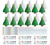 Foilswirl Lot de 24 kits de peinture en céramique pour sapin de Noël à peindre soi-même - Figurines non peintes - Décoration en plâtre avec pinceaux et sacs pour décoration de fête