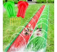 Foilswirl Toboggan aquatique de 2 x 9,1 m avec 2 planches gonflables, extra long et robuste pour enfants et adultes, protection double face avec arroseur pour fêtes d'été dans le jardin en plein air