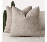 Foindtower 2 Housses de Coussin décoratives texturées, tissées en Tissu Bouclette uni, Confortables et Neutres, pour canapé, décoration pour Chambre et Salon, Marron et Kaki Clair, 50 x 50 cm
