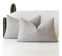 Foindtower 2 Housses de Coussin Lombaire décoratives texturées, tissées en Tissu Bouclette uni, Confortables, pour canapé, décoration d’intérieur pour Chambre et Salon, Gris Neutre, 30 x 50 cm