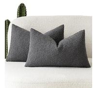 Foindtower 2 Housses de Coussin Lombaire décoratives texturées, tissées en Tissu Bouclette uni, pour canapé, décoration de Salon, Gris foncé, 30 x 50 cm
