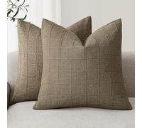 Foindtower Ensemble de 2 housses de coussin décoratives à carreaux en lin neutre, rustique, rétro et bohème pour canapé, chaise, canapé, chambre à coucher, salon, 45,7 x 45,7 cm, marron clair