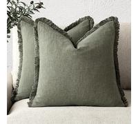 Foindtower Ensemble de 2 housses de coussin décoratives à franges en lin - Confortables, style rustique et bohème avec pampilles, pour canapé, sofa, lit, salon, décoration d'intérieur, 50,8 x 50,8 cm,