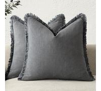 Foindtower Ensemble de 2 housses de coussin décoratives à franges en lin - Confortables, style rustique et bohème avec pampilles, pour canapé, sofa, lit, salon, décoration d'intérieur, 50,8 x 50,8 cm,