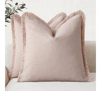 Foindtower Ensemble de 2 housses de coussin décoratives à franges en lin de style bohème et rustique avec pampilles pour canapé, chaise, lit, salon, décoration d'intérieur, 50 x 50 cm, rose clair