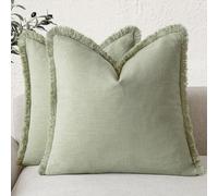 Foindtower Ensemble de 2 housses de coussin décoratives à franges en lin de style bohème et rustique avec pampilles pour canapé, lit, salon, décoration d'intérieur, 55 x 55 cm, vert sauge clair