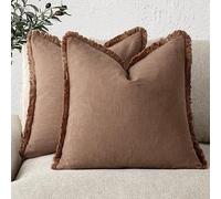 Foindtower Ensemble de 2 Housses de Coussin décoratives à Franges en Lin de Style bohème et Rustique avec Pampilles pour canapé, Sofa, lit, Salon, décoration d'intérieur, 50 x 50 cm, Rouille