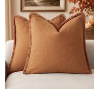 Foindtower Ensemble de 2 housses de coussin décoratives à franges en lin de style bohème et rustique avec pampilles pour canapé, sofa, lit, salon, décoration d'intérieur, 45 x 45 cm, orange