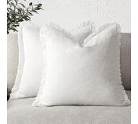 Foindtower Ensemble de 2 Housses de Coussin décoratives à Franges en Lin de Style bohème et Rustique avec Pampilles pour canapé, Sofa, lit, Salon, décoration d'intérieur, 40 x 40 cm, Blanc