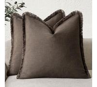 Foindtower Ensemble de 2 Housses de Coussin décoratives à Franges en Lin de Style bohème et Rustique avec Pampilles pour canapé, Sofa, lit, Salon, décoration d'intérieur, 40 x 40 cm, Marron rougeâtre