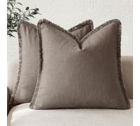 Foindtower Ensemble de 2 Housses de Coussin décoratives à Franges en Lin de Style Rustique avec Pampilles pour Chaise canapé, lit, Salon, décoration d'intérieur, 60 x 60 cm, café Clair