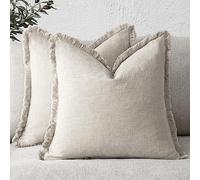 Foindtower Ensemble de 2 Housses de Coussin décoratives à Franges en Lin de Style Rustique et Confortable avec Pampilles, taie d'oreiller Douce pour canapé, Sofa, lit, Salon, décoration d'intérieur,