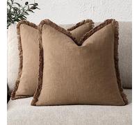 Foindtower Ensemble de 2 Housses de Coussin décoratives à Franges en Lin de Style Rustique et Confortable avec Pampilles, Style Rustique et bohème pour canapé, Sofa, lit, Salon, décoration
