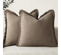 Foindtower Ensemble de 2 Housses de Coussin décoratives à Franges en Lin de Style Rustique et Confortable avec Pampilles, taie d'oreiller Douce pour canapé, Sofa, lit, Salon, décoration d'intérieur,