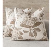 Foindtower Ensemble de 2 Housses de Coussin décoratives Vintage en Lin à Motif Floral Neutre de Style Rustique et bohème pour canapé, Chaise, canapé, Chambre à Coucher, Salon, extérieur (45,7 x 45,7