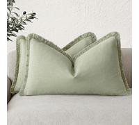 Foindtower Ensemble de 2 Housses de Coussin Lombaire décoratives à Franges en Lin de Style bohème et Rustique avec Pampilles pour canapé, Sofa, lit, Salon, intérieur, 30 x 50 cm, Vert Sauge Clair
