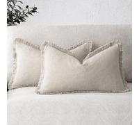 Foindtower Lot de 2 housses de coussin décoratives à franges en lin de style bohème et rustique avec pampilles pour canapé, chaise, sofa, lit, salon, décoration d'intérieur, 30 x 60 cm, beige naturel