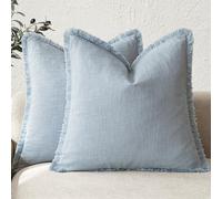 Foindtower Lot de 2 housses de coussin décoratives à franges en lin de style bohème et rustique avec pampilles pour canapé, chaise, lit, salon, décoration d'intérieur, 60 x 60 cm, bleu ciel
