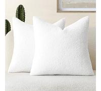 Foindtower Lot de 2 housses de coussin décoratives en fausse fourrure bouclée douce, neutre et douillette pour maison, salon, canapé, chambre à coucher, lit, sofa, 45,7 x 45,7 cm, blanc pur