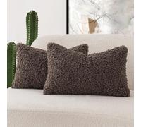 Foindtower Lot de 2 Housses de Coussin décoratives en Laine bouclée texturée en Fausse Fourrure de Mouton pour canapé, Chambre à Coucher, Voiture, 30,5 x 50,8 cm, Chocolat