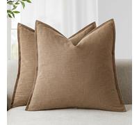 Foindtower Lot de 2 Housses de Coussin décoratives en Lin uni et Doux, de Style bohème et Rustique pour Chaise, canapé, Chambre à Coucher, Salon, décoration d'intérieur, 45,7 x 45,7 cm, Marron Kaki