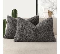 Foindtower Lot de 2 housses de coussin décoratives en peluche bou effet fourrure, pour canapé, chambre et voiture, 30,5 x 50,8 cm, gris foncé